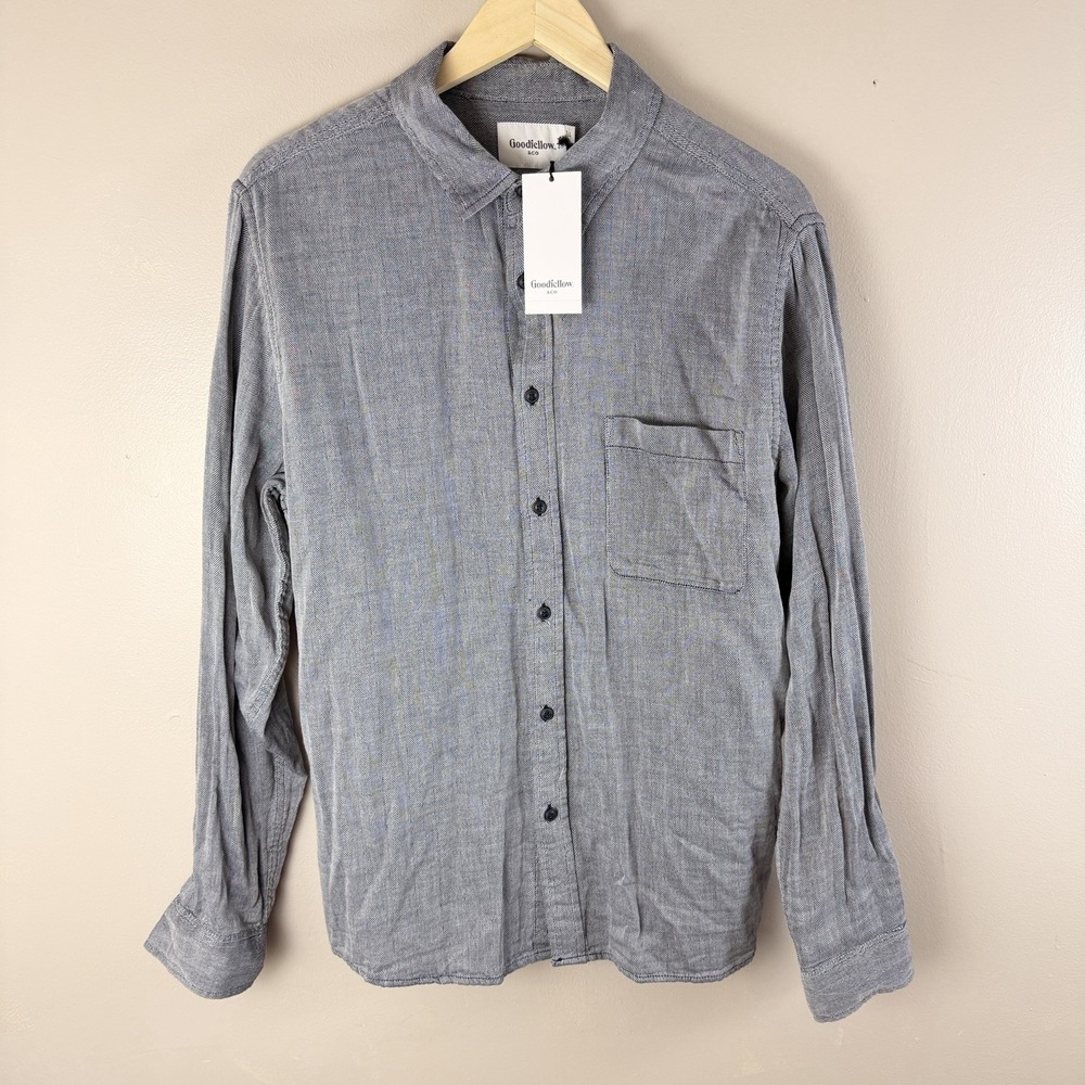Goodfellow & Co Shirt‎ Mens M Gray Herringbone Button Up Long Sleeve NWT Cotton